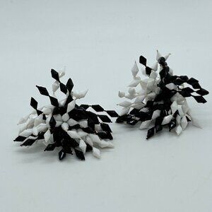 Vintage Black & White Clip-On Earrings Shag Cluster Retro MCM Atomic 1950s-60s